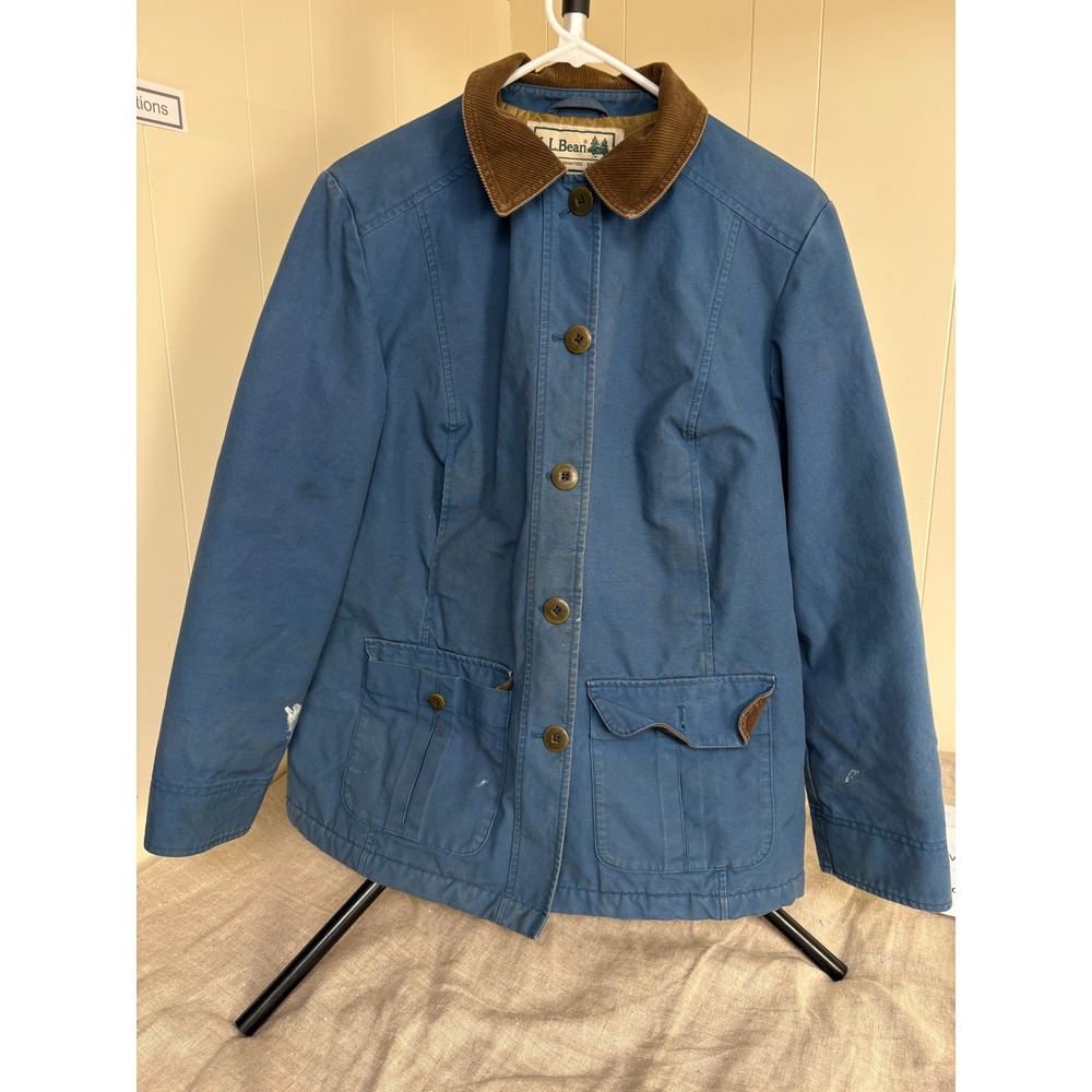 LL Bean Mens XS Blue Cotton Canvas Field Coat Chore Jacket Corduroy Trim 267094